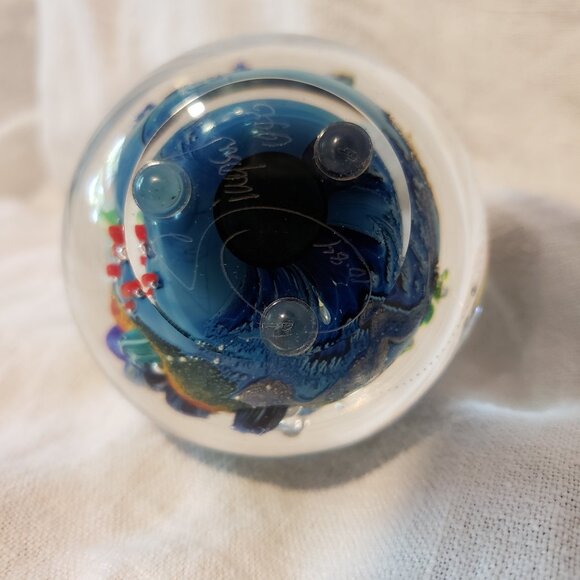 Josh Simpson Inhabited Planet Signed Art Glass Paperweight 1996 Spaceship RARE - Picture 8 of 8